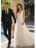 V Neck Ivory Satin Tulle Classic Wedding Dress